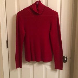 Red Ribbed Turtleneck Sweater